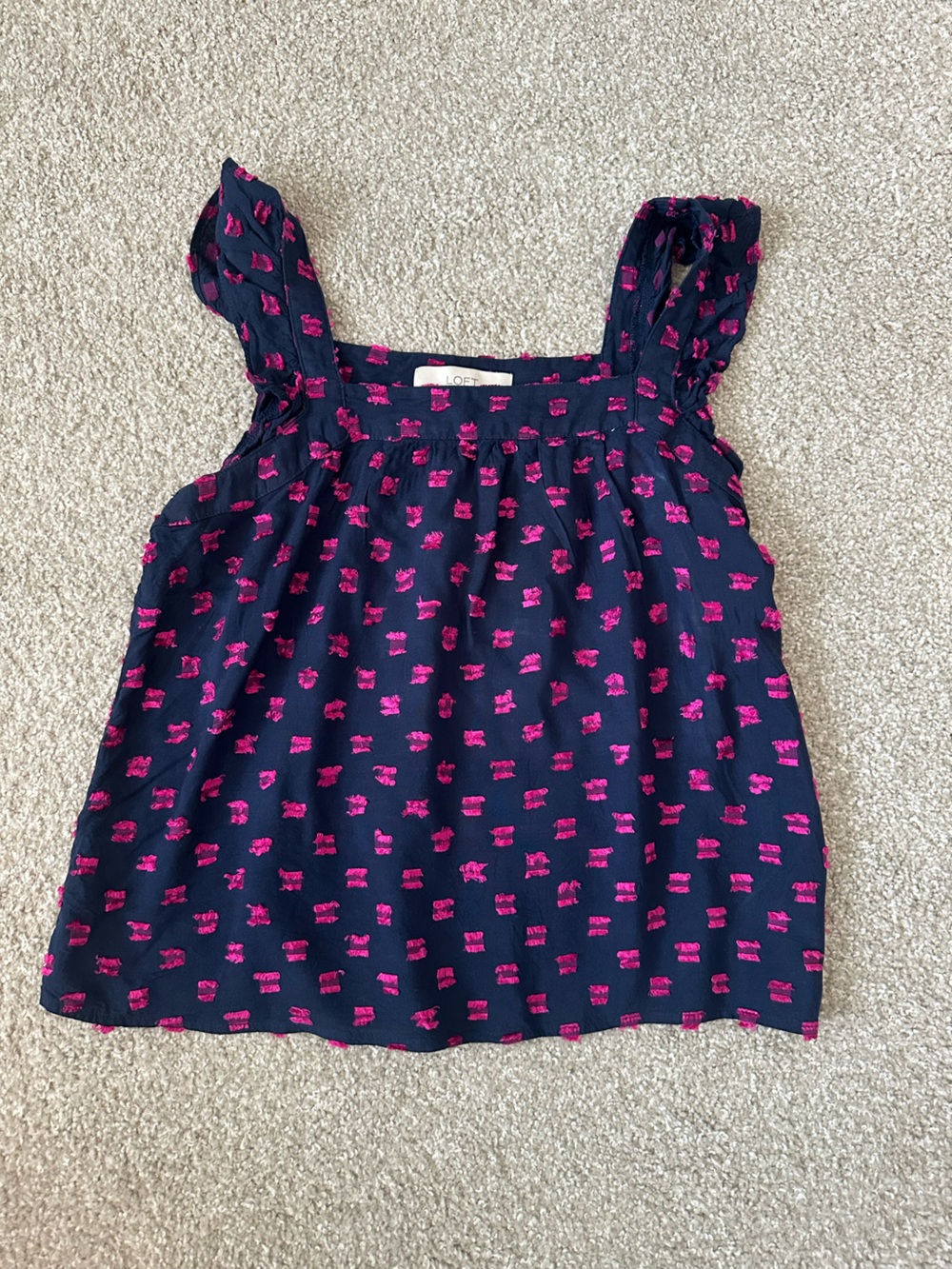 LOFT Navy Top with Hot Pink Floral Motif